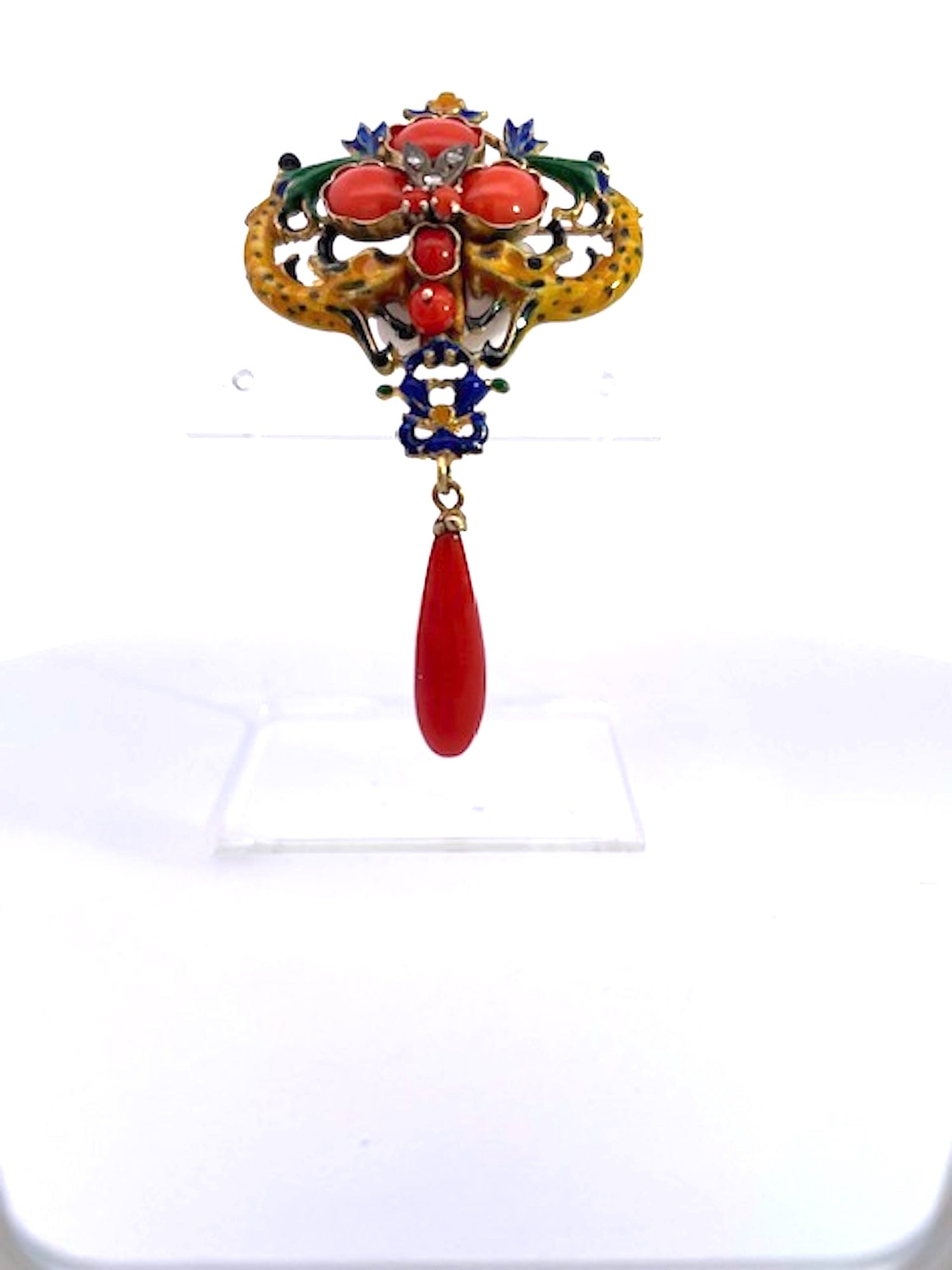 Enamel brooch pendant, 18K