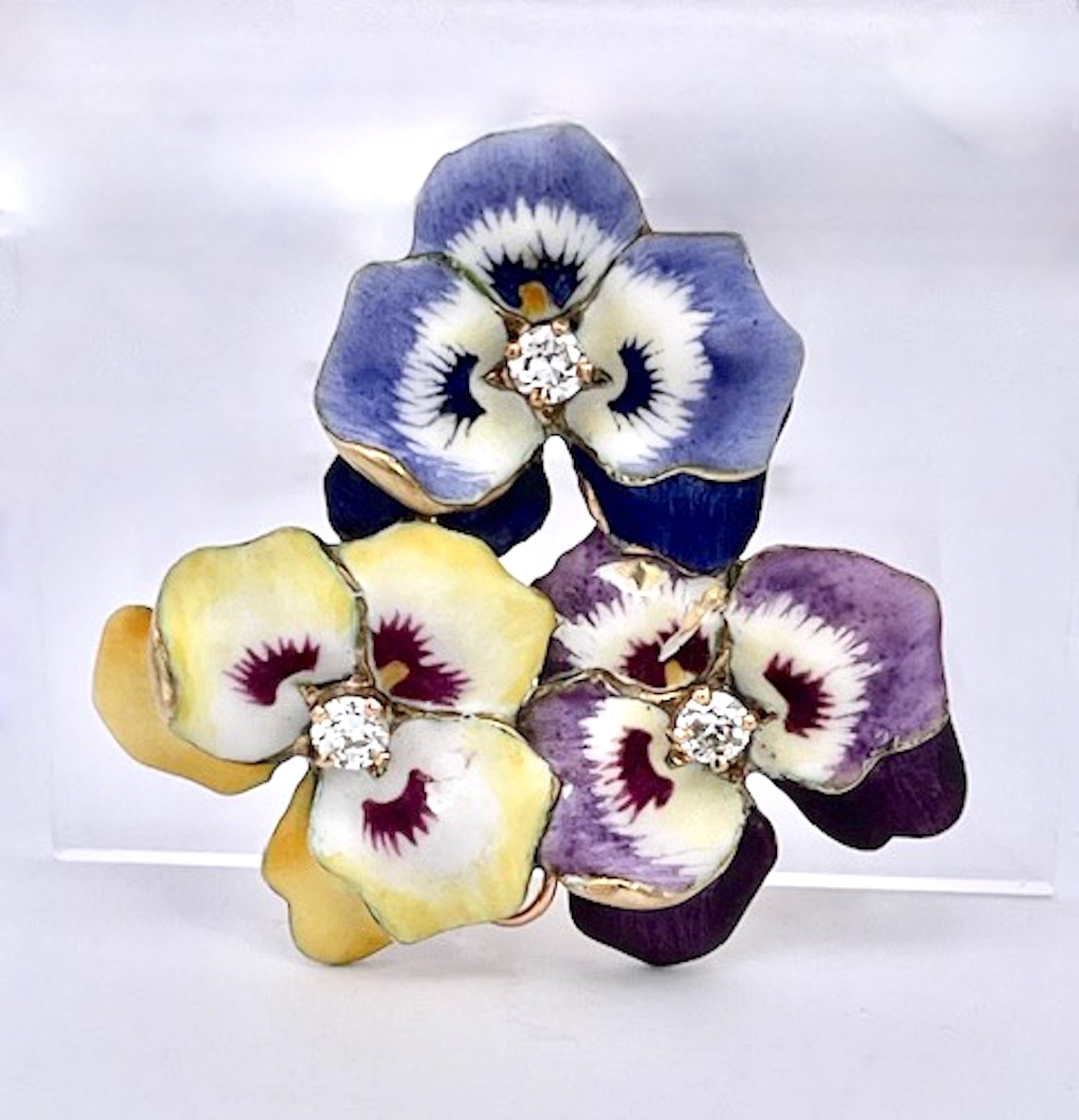 Diamond Pansy Brooch in Enamel