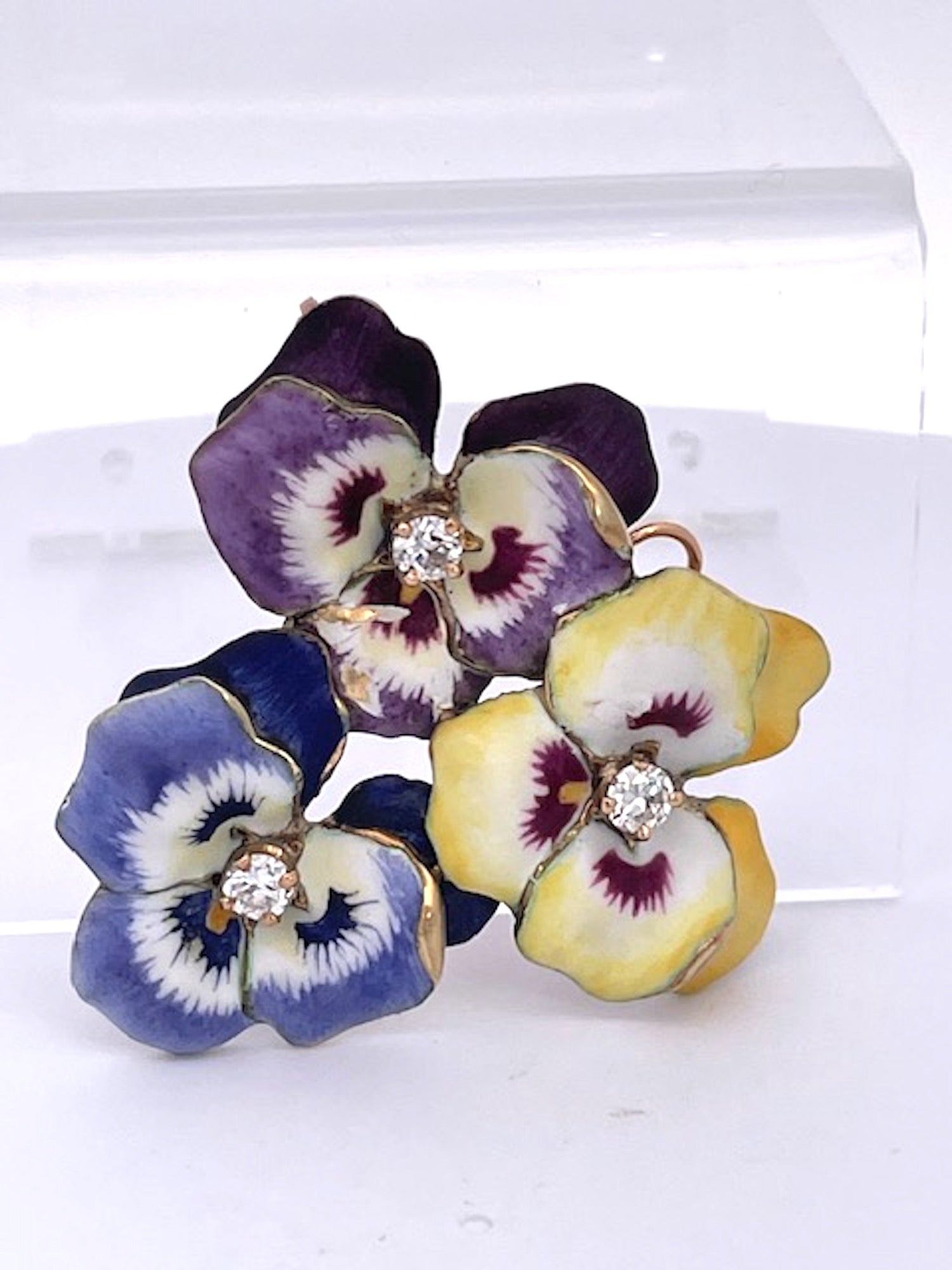 Purple and Yellow Enamel Pansy Pendant