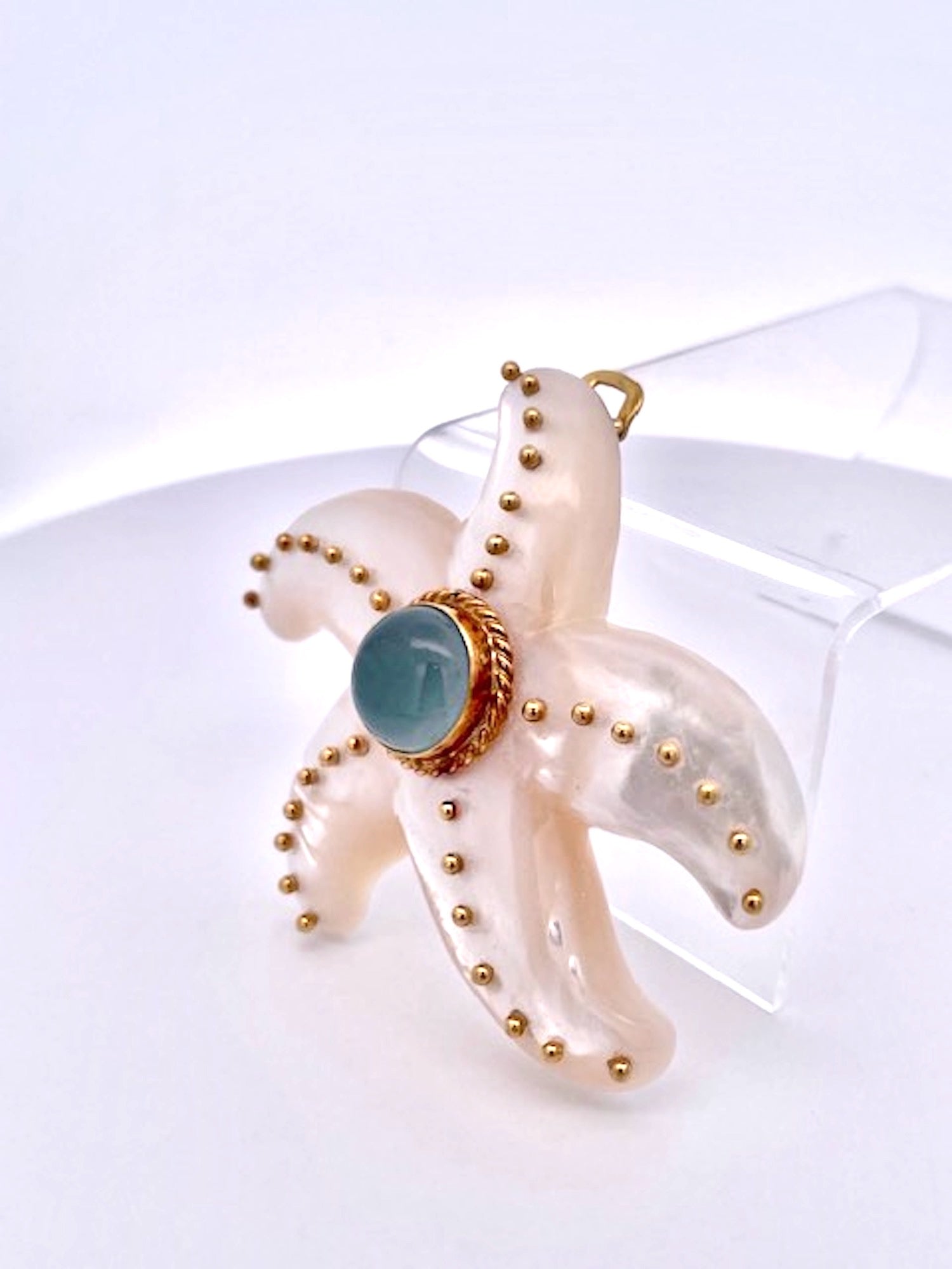 MOP aquamarine starfish pin