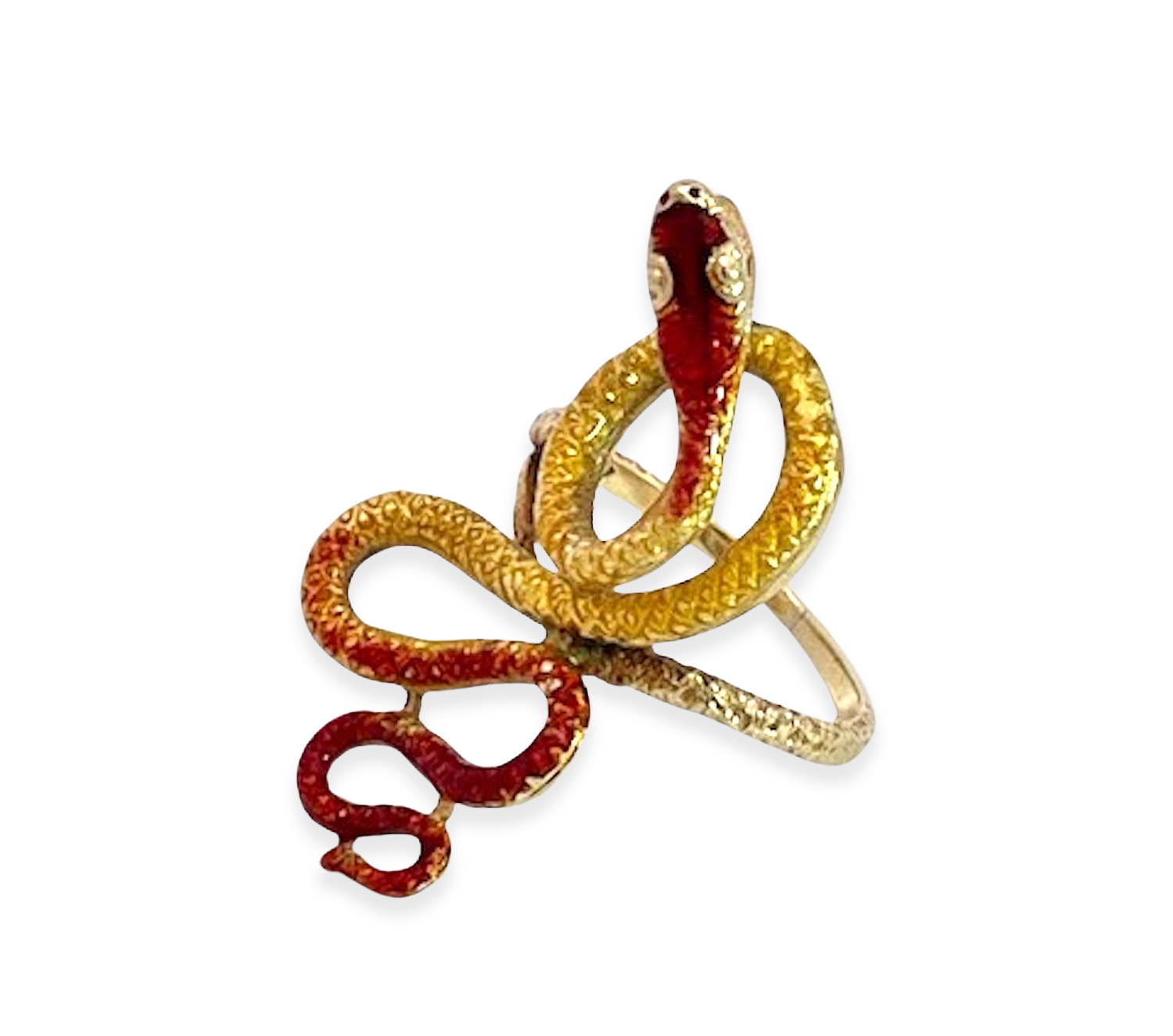 Gold and red snake-shaped ring