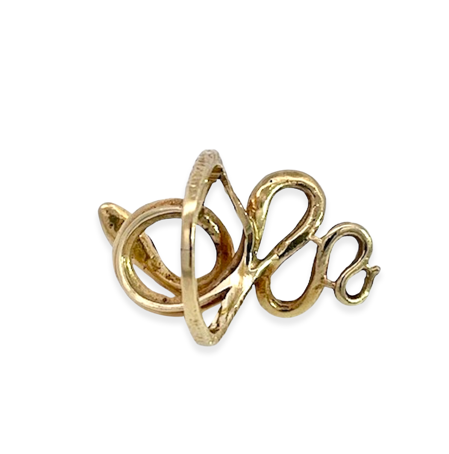 Gold jewelry piece with intertwined design 
