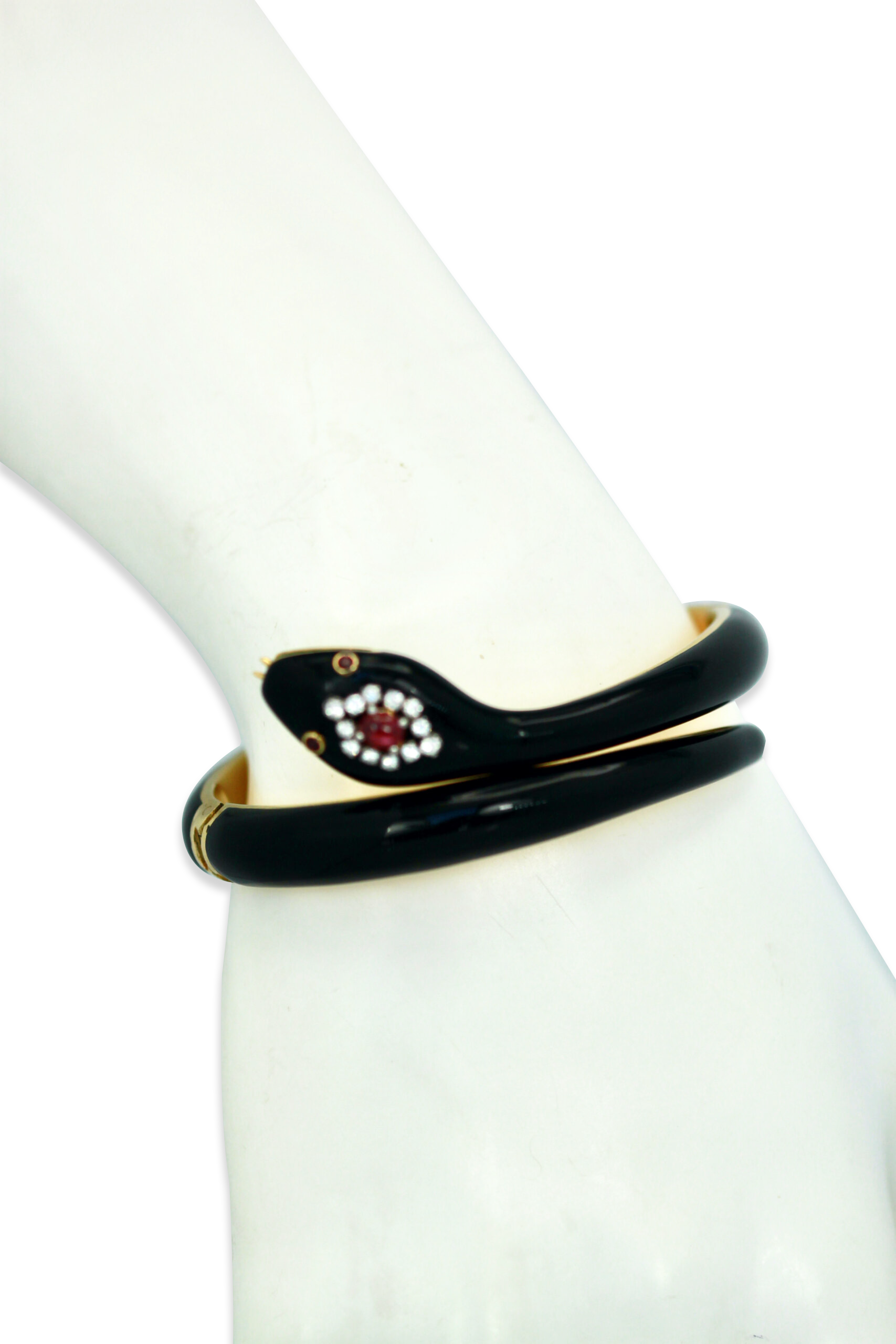 Black Enamel Snake Bracelet 18K Ruby Head