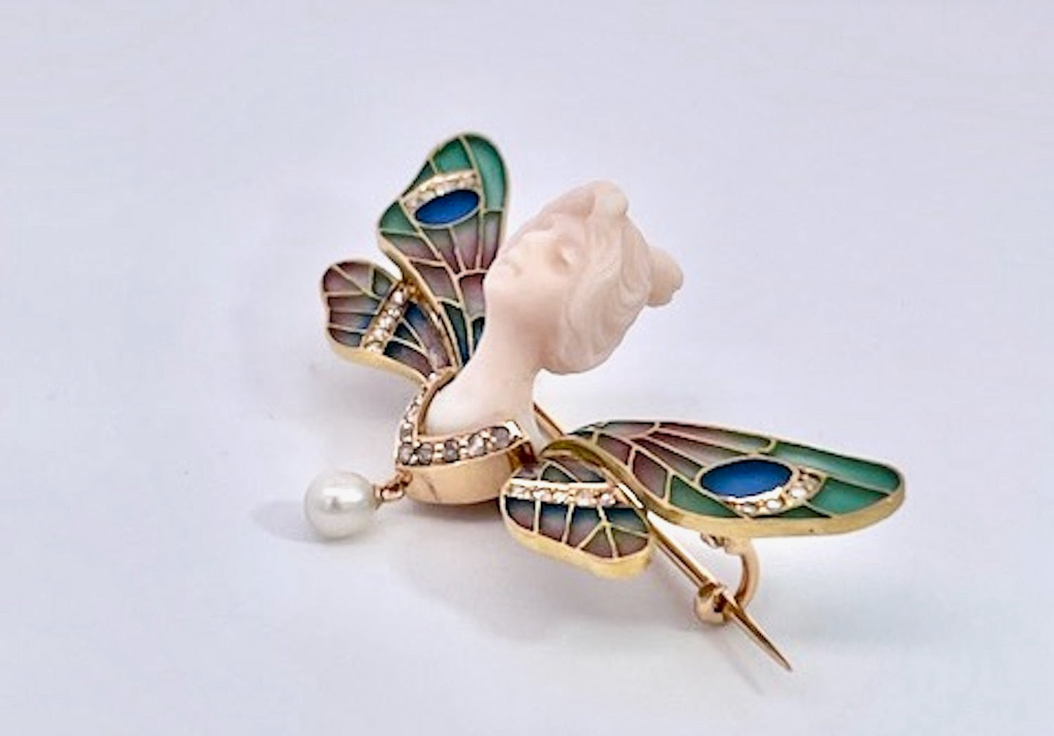 Carved Chalcedony Lady Brooch