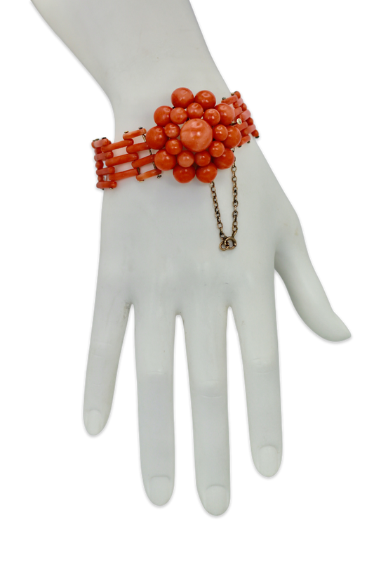 Vintage circa 1950 Coral Flower Bracelet