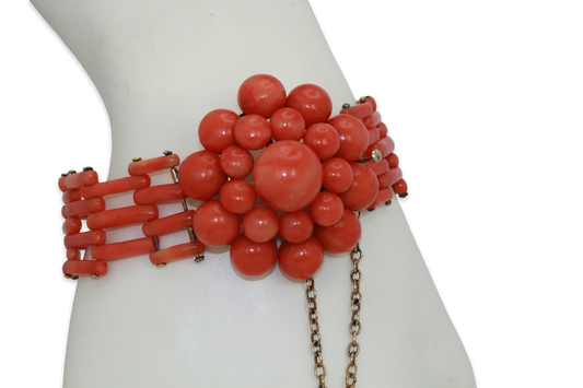 Vintage circa 1950 Coral Flower Bracelet