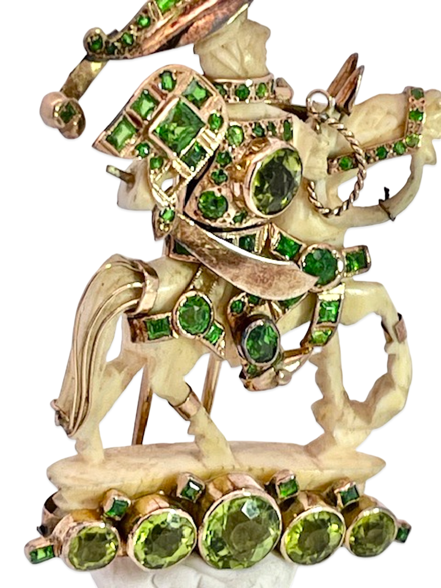 Carved Bone Warrior Pin with Gemstones
