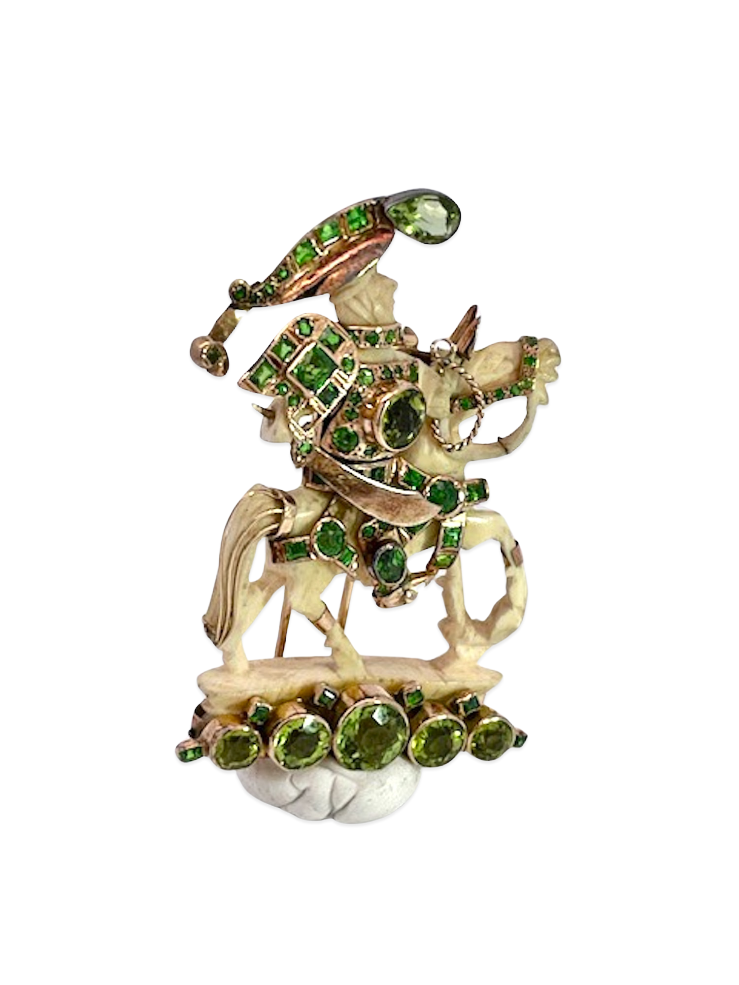Verdura Carved Bone Warrior Brooch with Garnets and Peridot