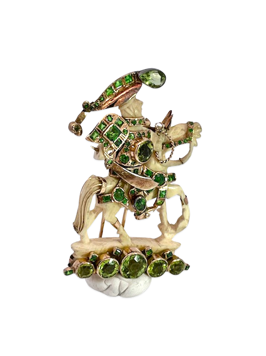 Verdura Carved Bone Warrior Brooch with Garnets and Peridot