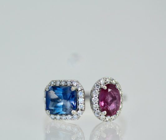 18K Blue and Pink Sapphire Diamond Ring 3.28 carats