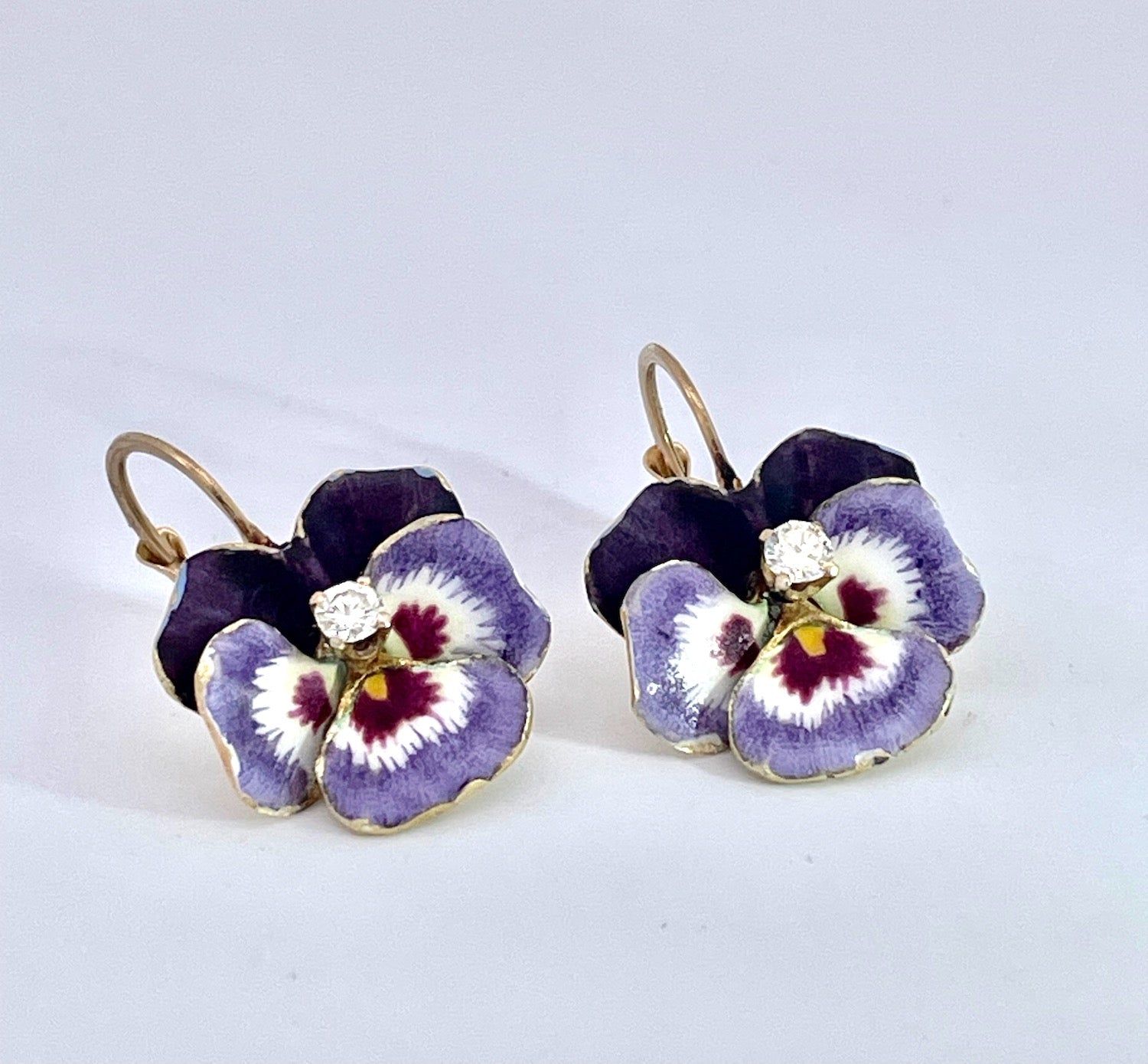 14K Enamel Pansy Earrings