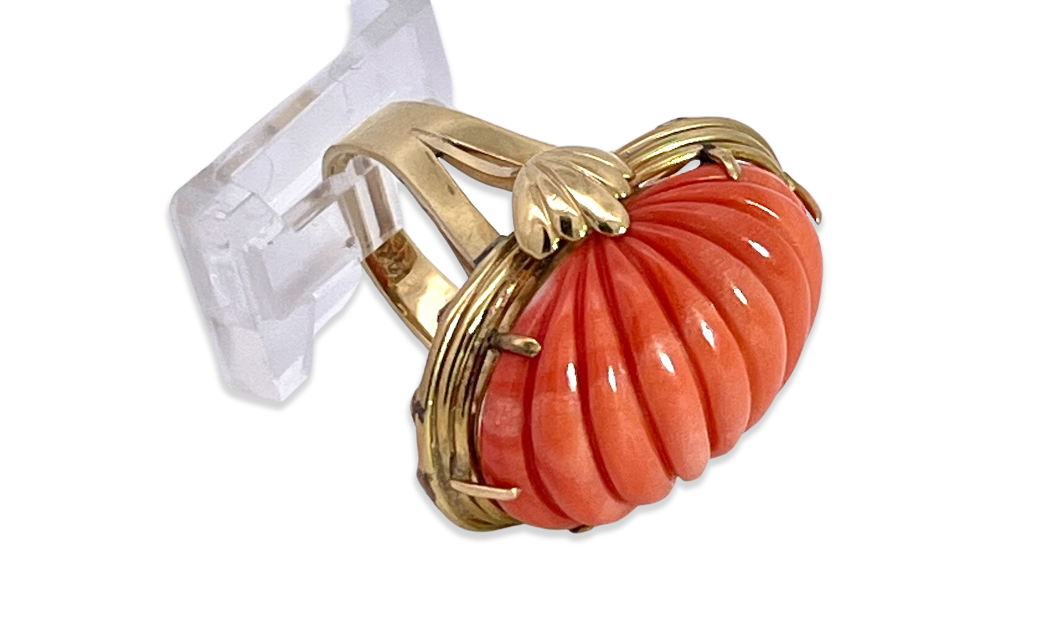 Bold Orange Coral Ring in Yellow Gold