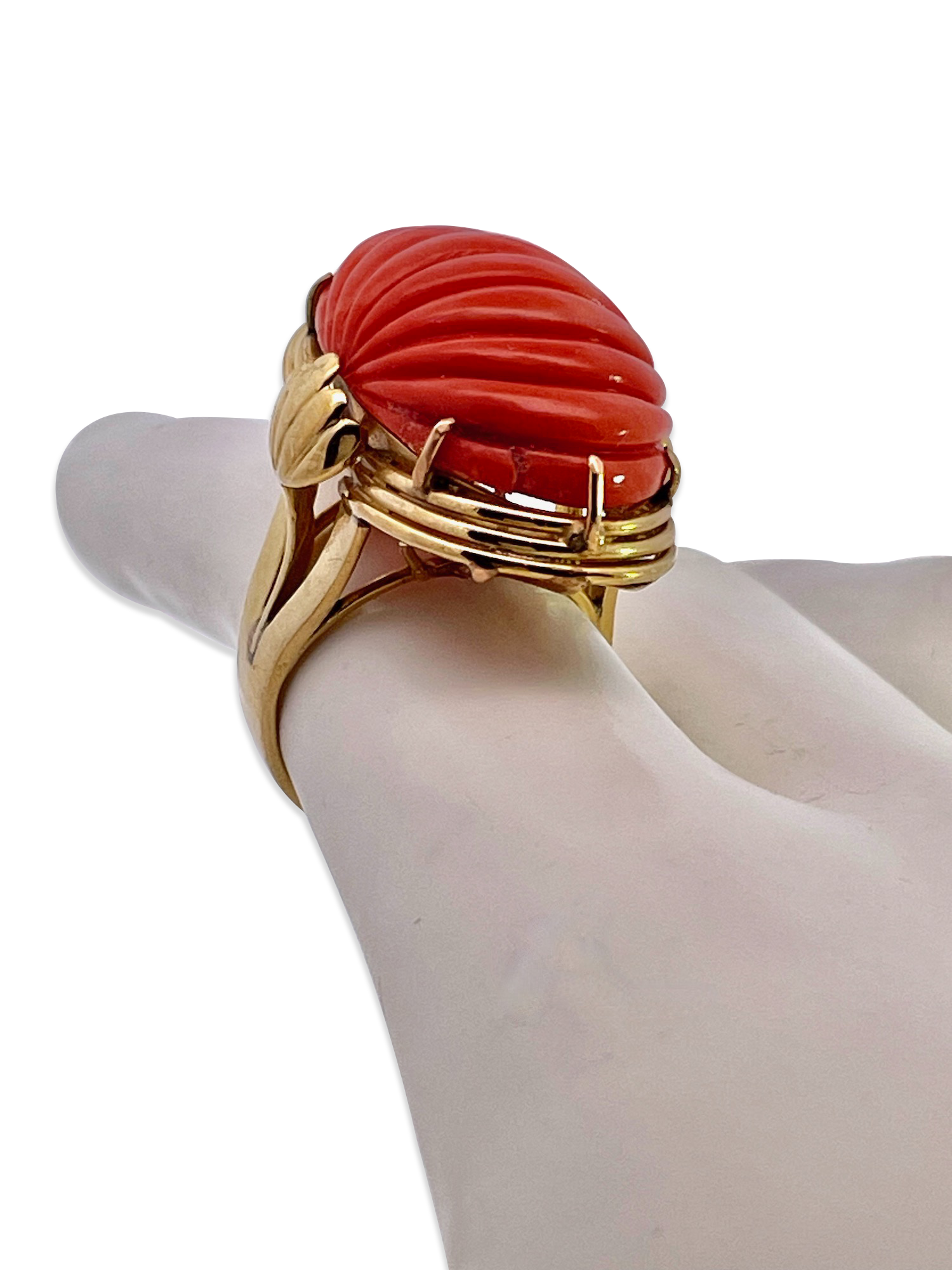 Bold Orange Coral Ring in Yellow Gold
