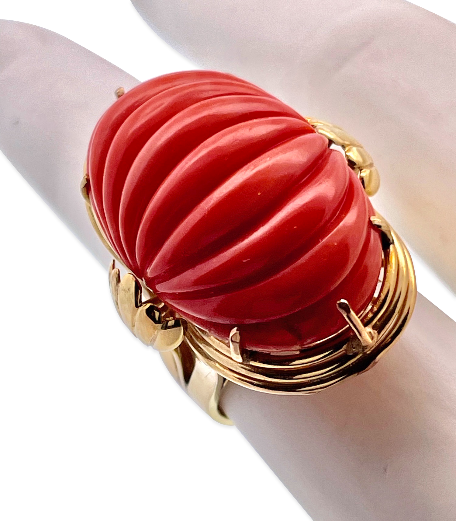 Ribbed Coral Statement Ring 14K Gold