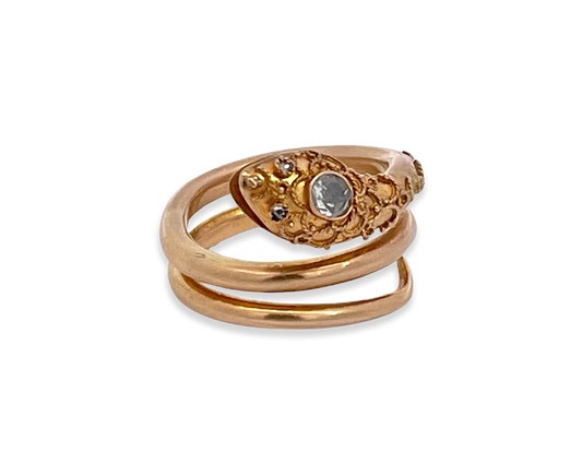 Gold snake ring with diamonds