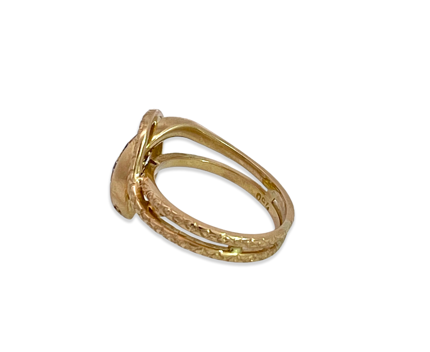 Gold Etched Snake Ring with Diamonds