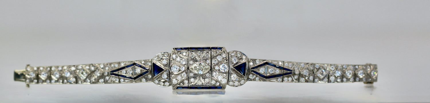 Art Deco Platinum Diamond Sapphire Bracelet
