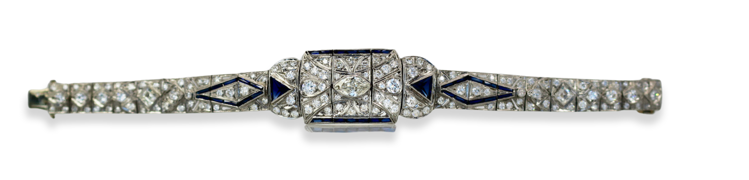 Art Deco Platinum Diamond Sapphire Bracelet