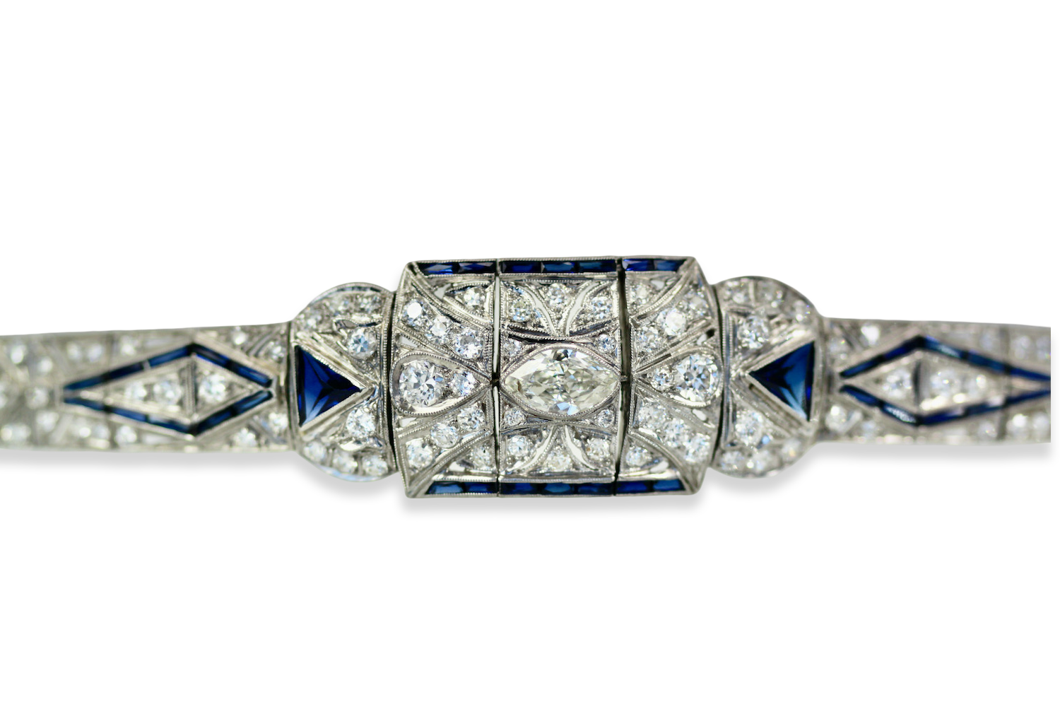 Art Deco Platinum Diamond Sapphire Bracelet