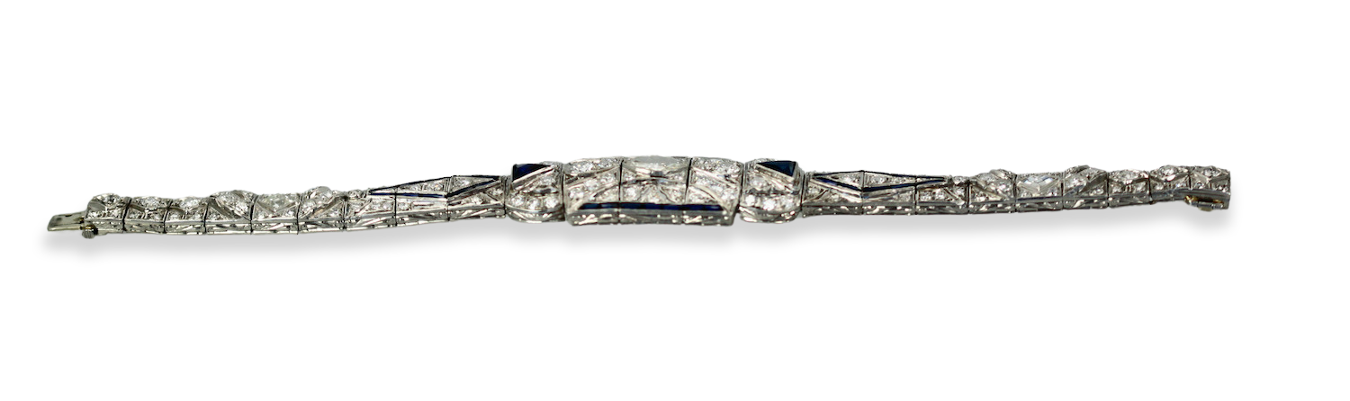 Art Deco Platinum Diamond Sapphire Bracelet