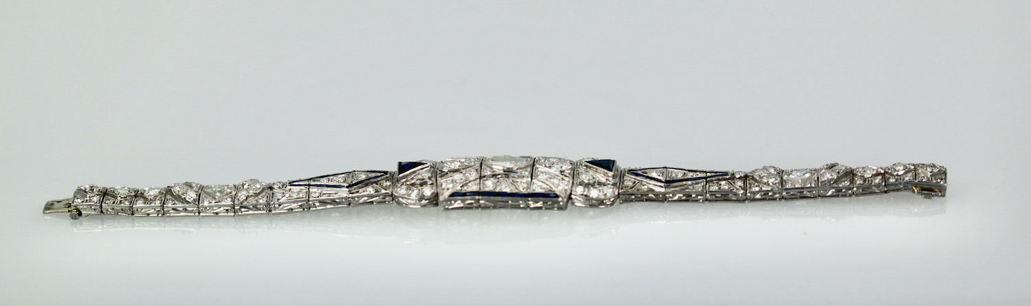 Art Deco Platinum Diamond Sapphire Bracelet