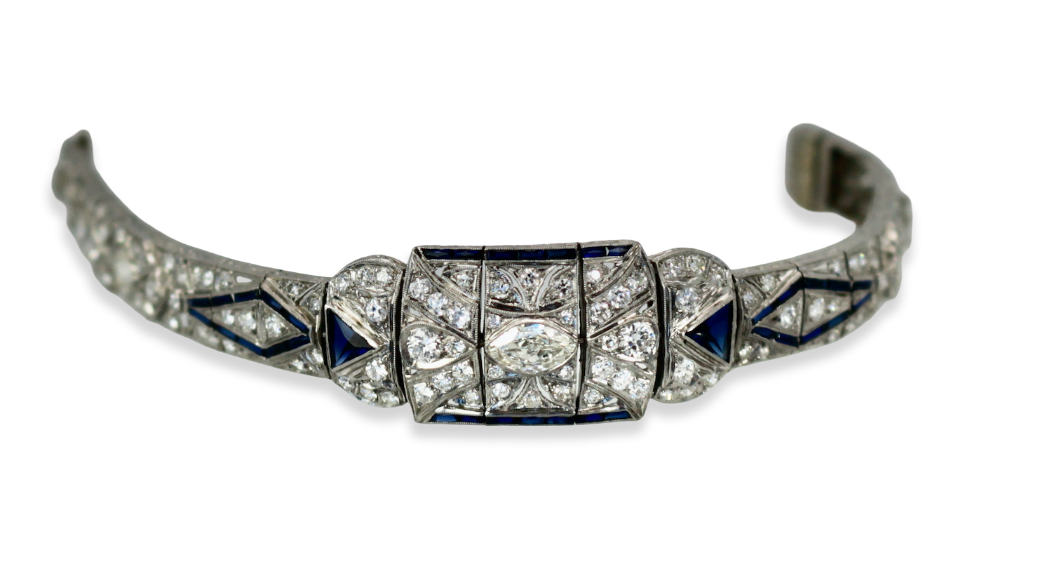 Art Deco Platinum Diamond Sapphire Bracelet