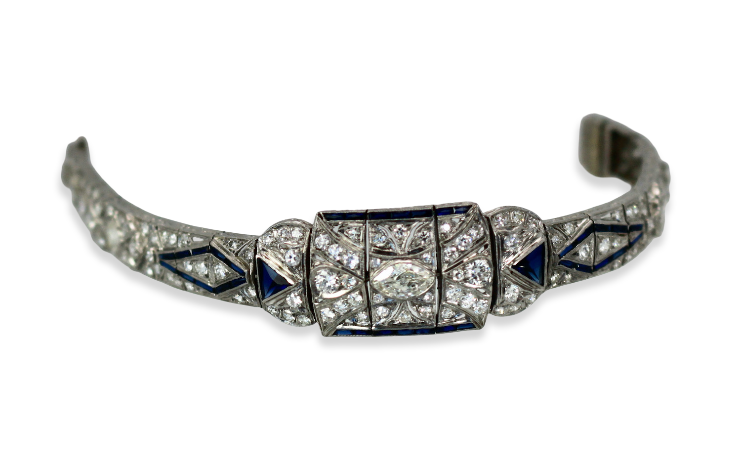 Art Deco Platinum Diamond Sapphire Bracelet