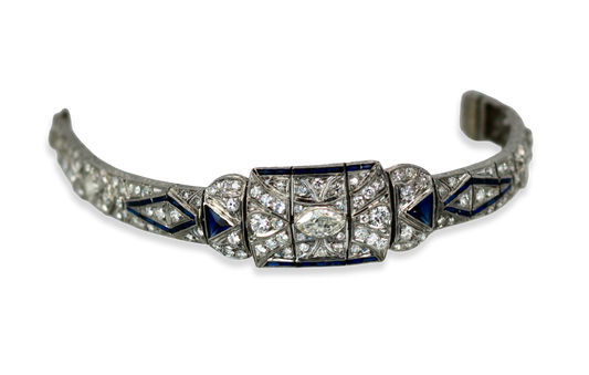 Art Deco Platinum Diamond Sapphire Bracelet