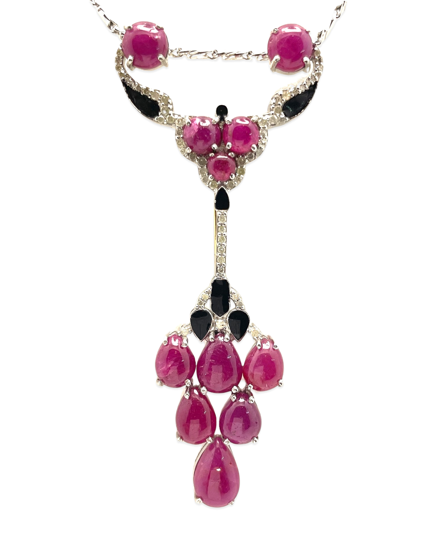 Ruby and onyx statement pin