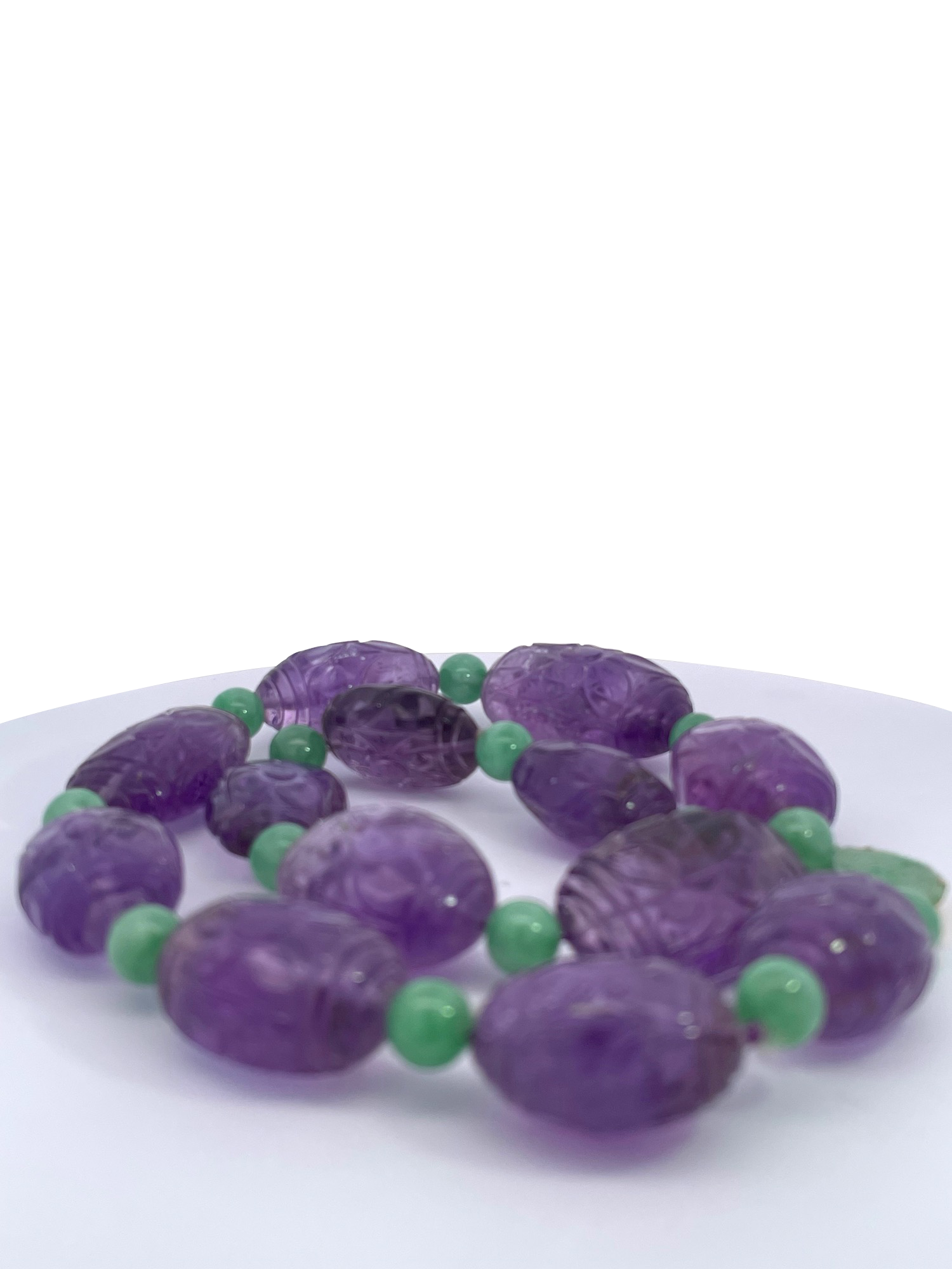 Chunky Carved Amethyst Jade Necklace