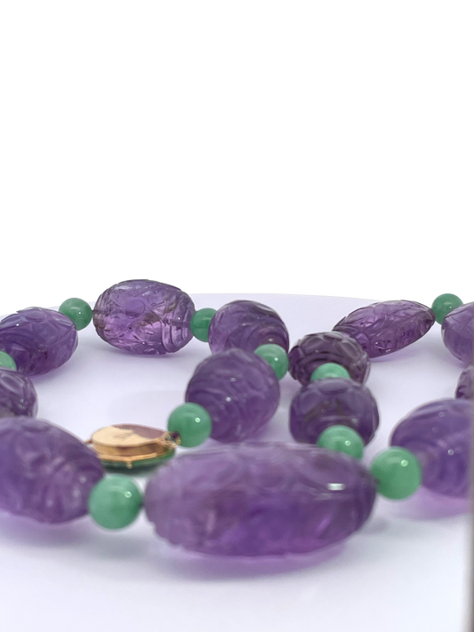 Purple Amethyst Necklace with Jade Accents