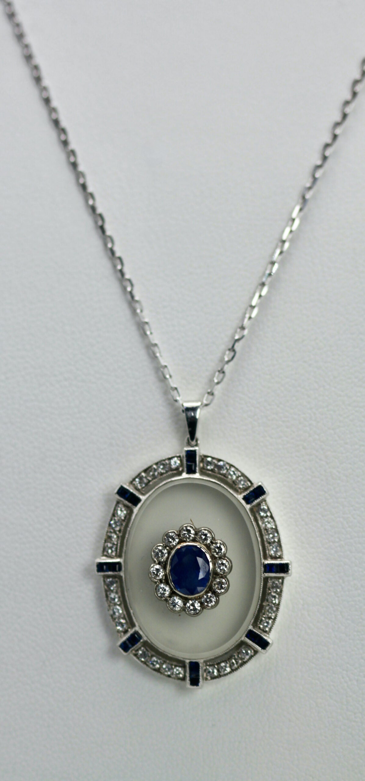 Rock Crystal Pendant Sapphire Diamonds 18K