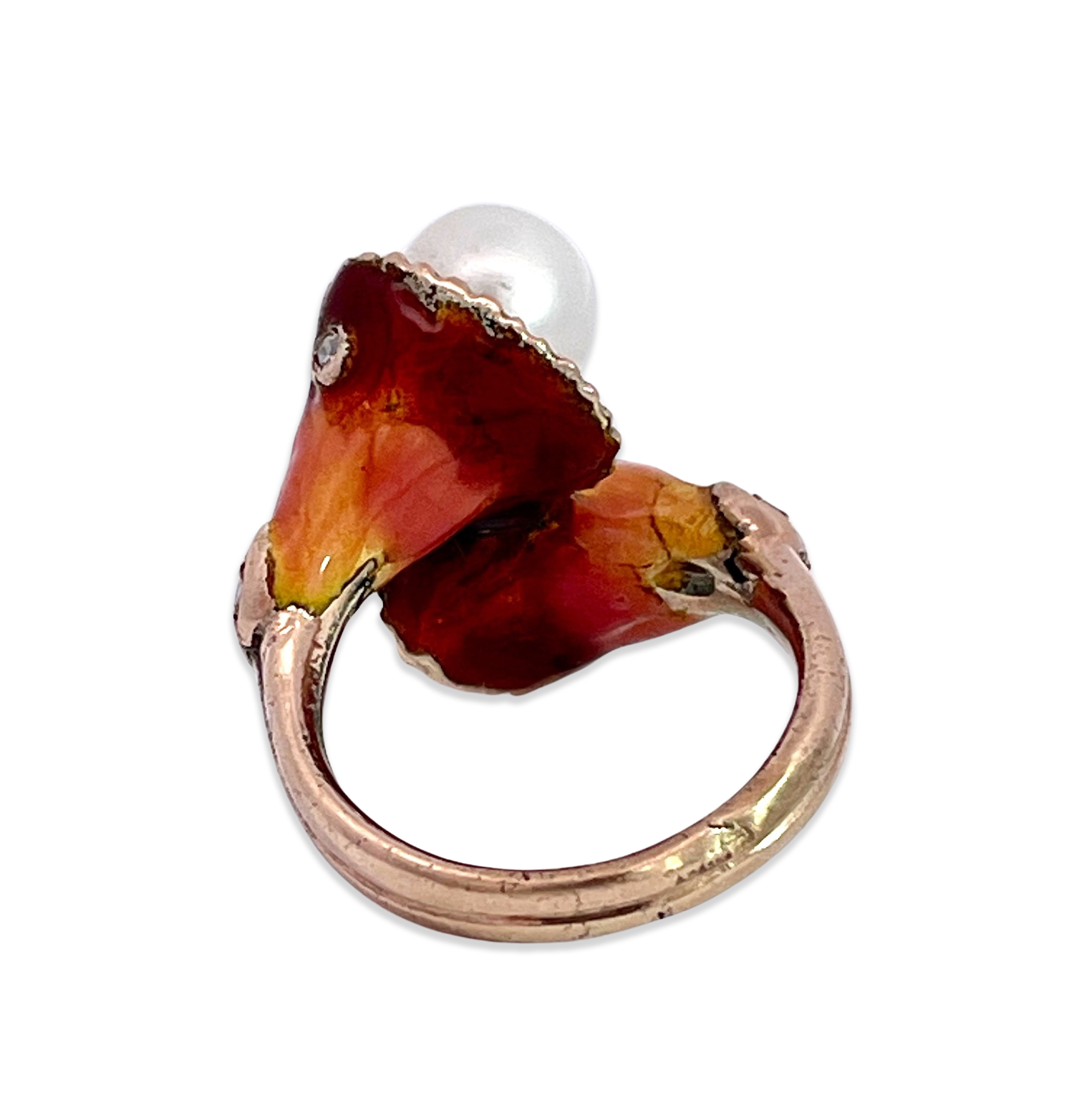 Vintage Tulip Ring with Pink Enamel