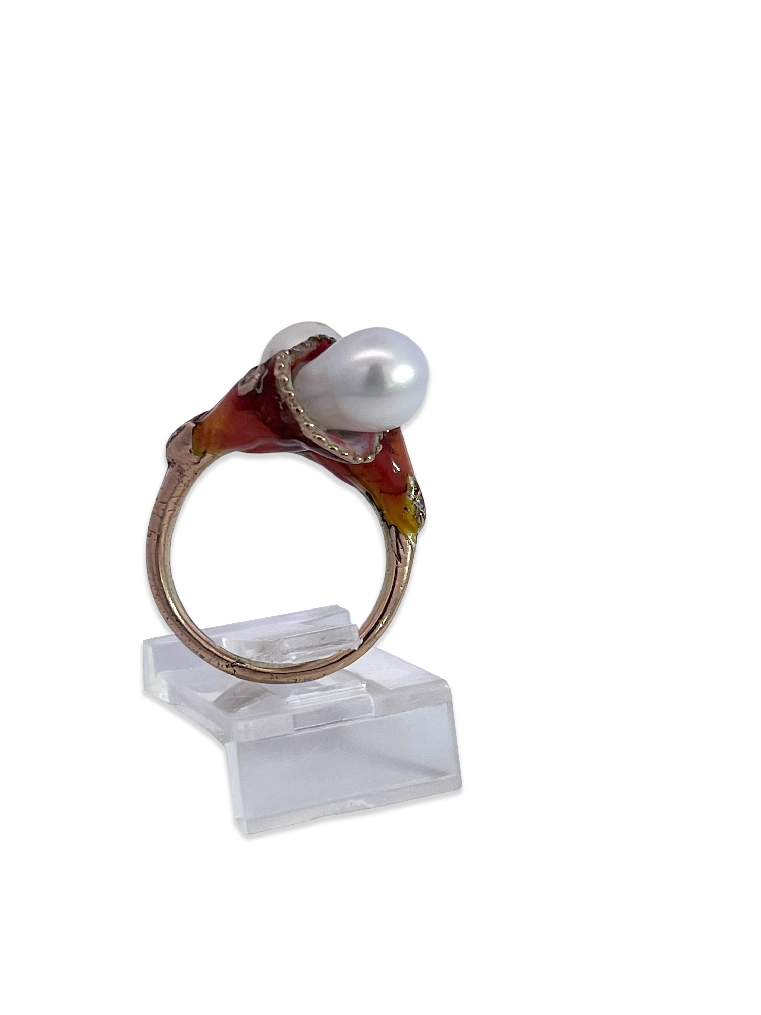 Vintage Tulip Ring with Pink Enamel