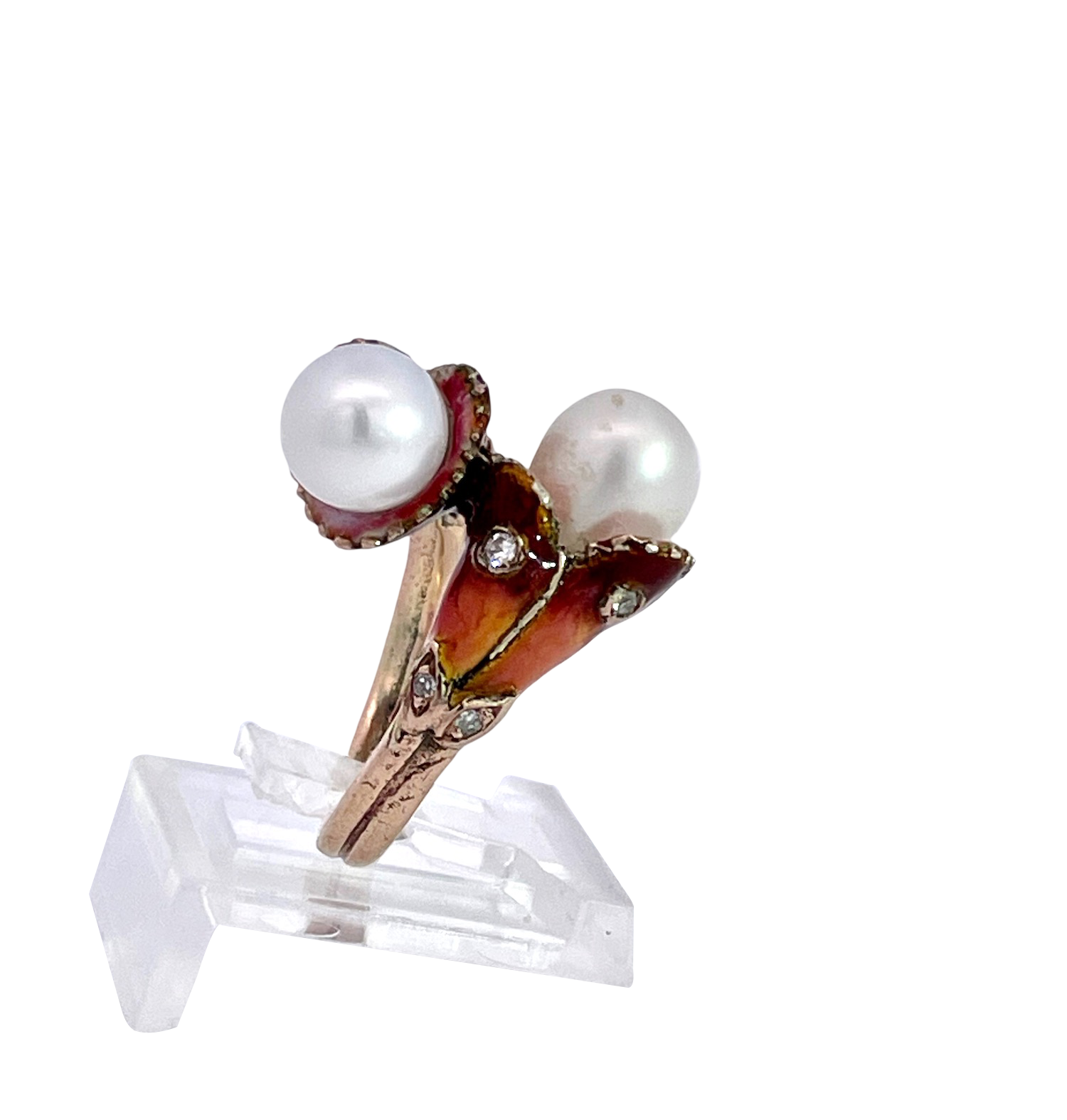 Art Nouveau Tulip Ring with Pearls