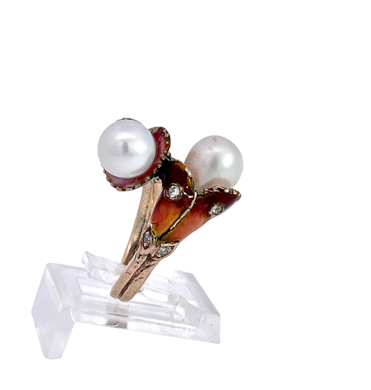 Art Nouveau Tulip Ring with Pearls