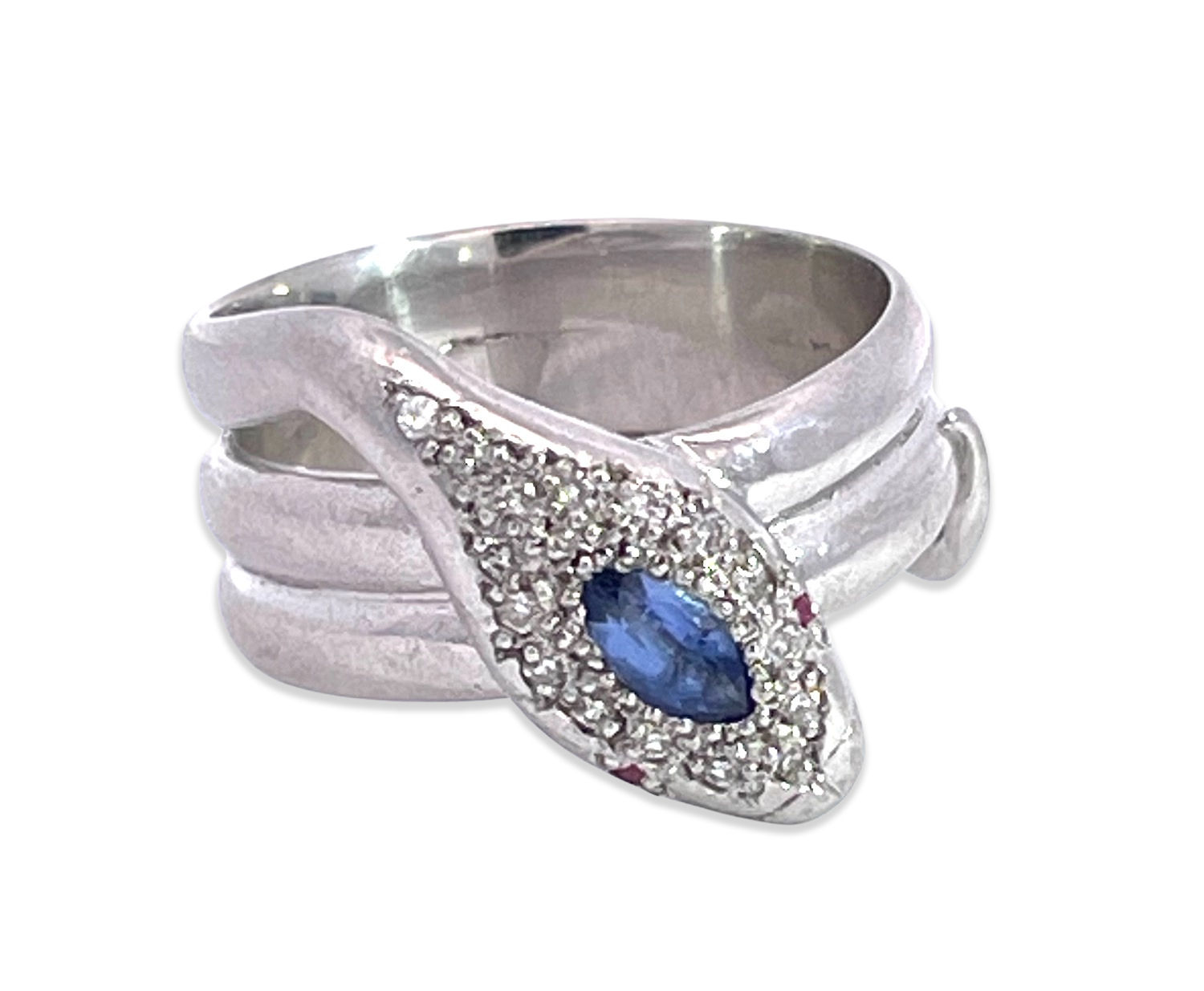 White gold snake ring with tanzanite