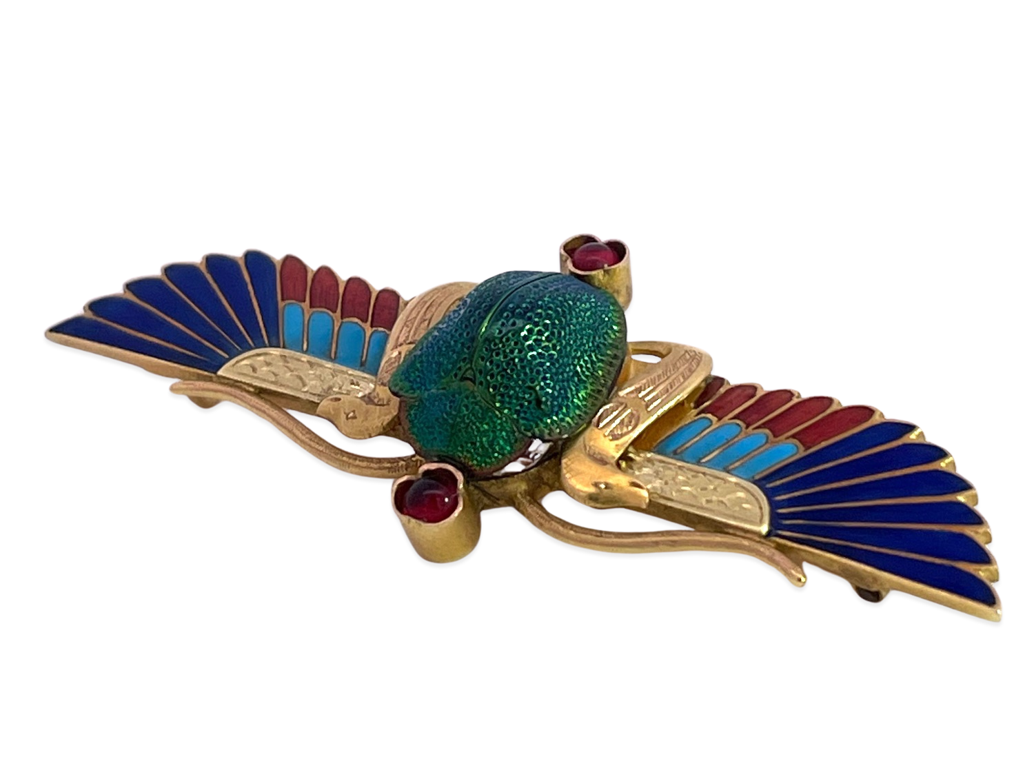 Garnet and Enamel Scarab Pin