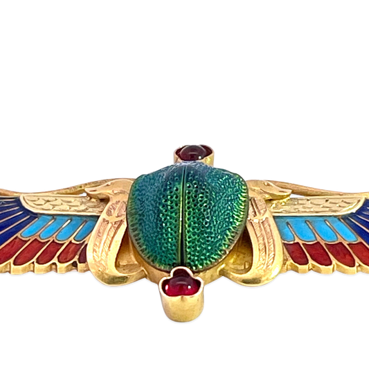 Gold Scarab Brooch with Real Beetle