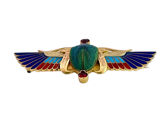 Guiseppe Parvis Scarab Brooch with Garnet and Enamel