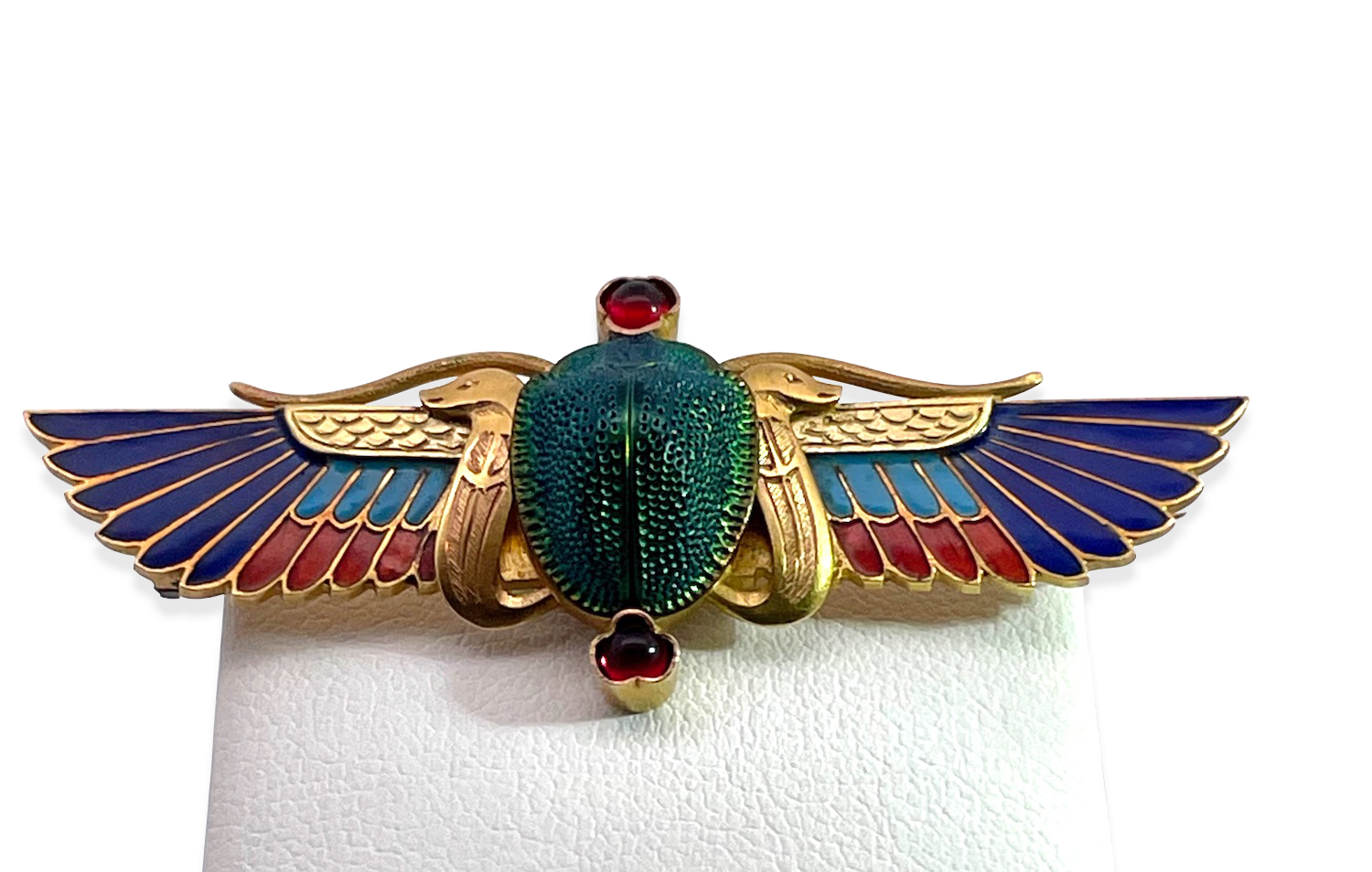 Blue and Red Enamel Scarab Brooch