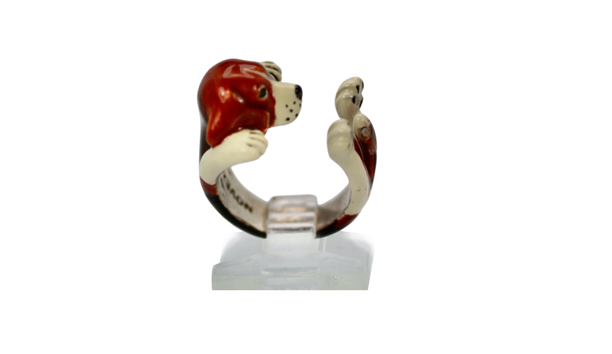 Enamel on Silver Ceramic Beagle Dog ring