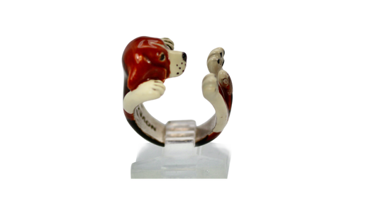 Enamel on Silver Ceramic Beagle Dog ring