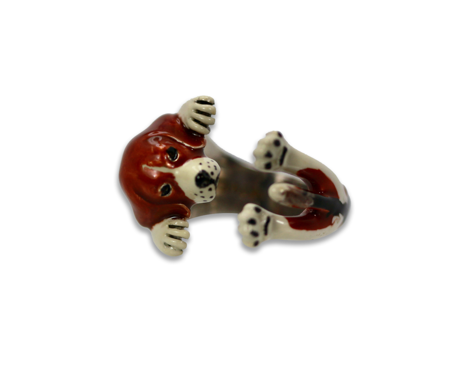 Enamel on Silver Ceramic Beagle Dog ring