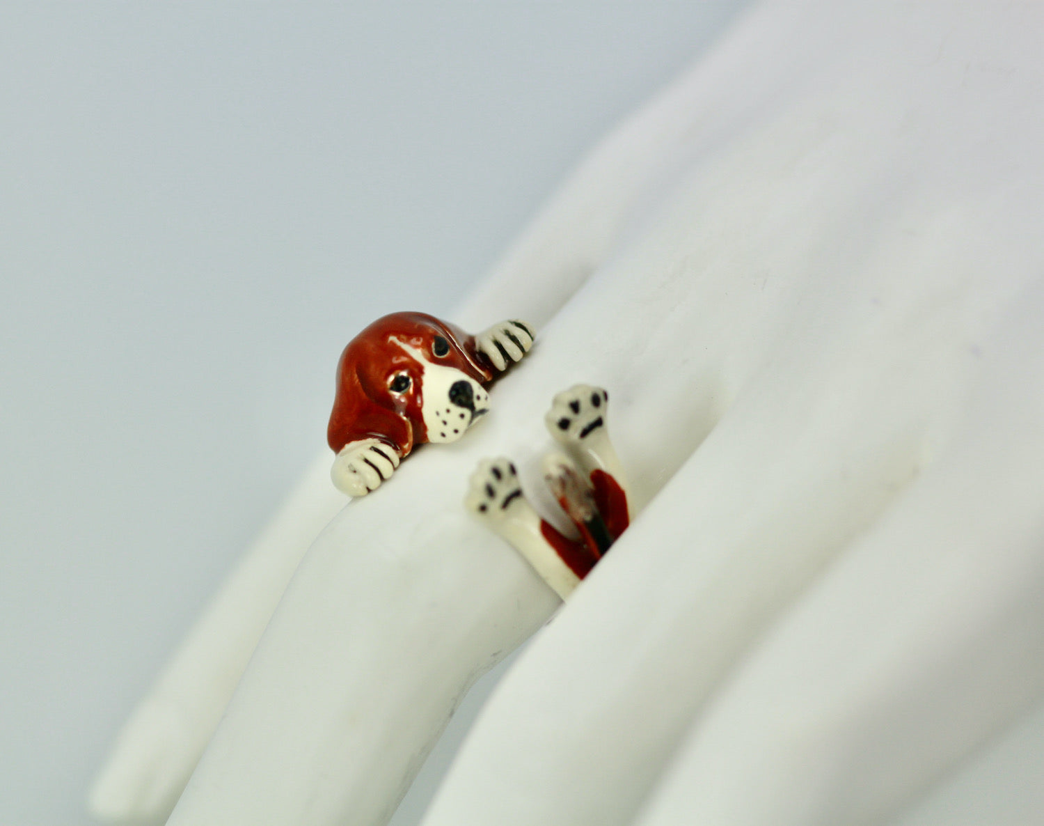 Enamel on Silver Ceramic Beagle Dog ring