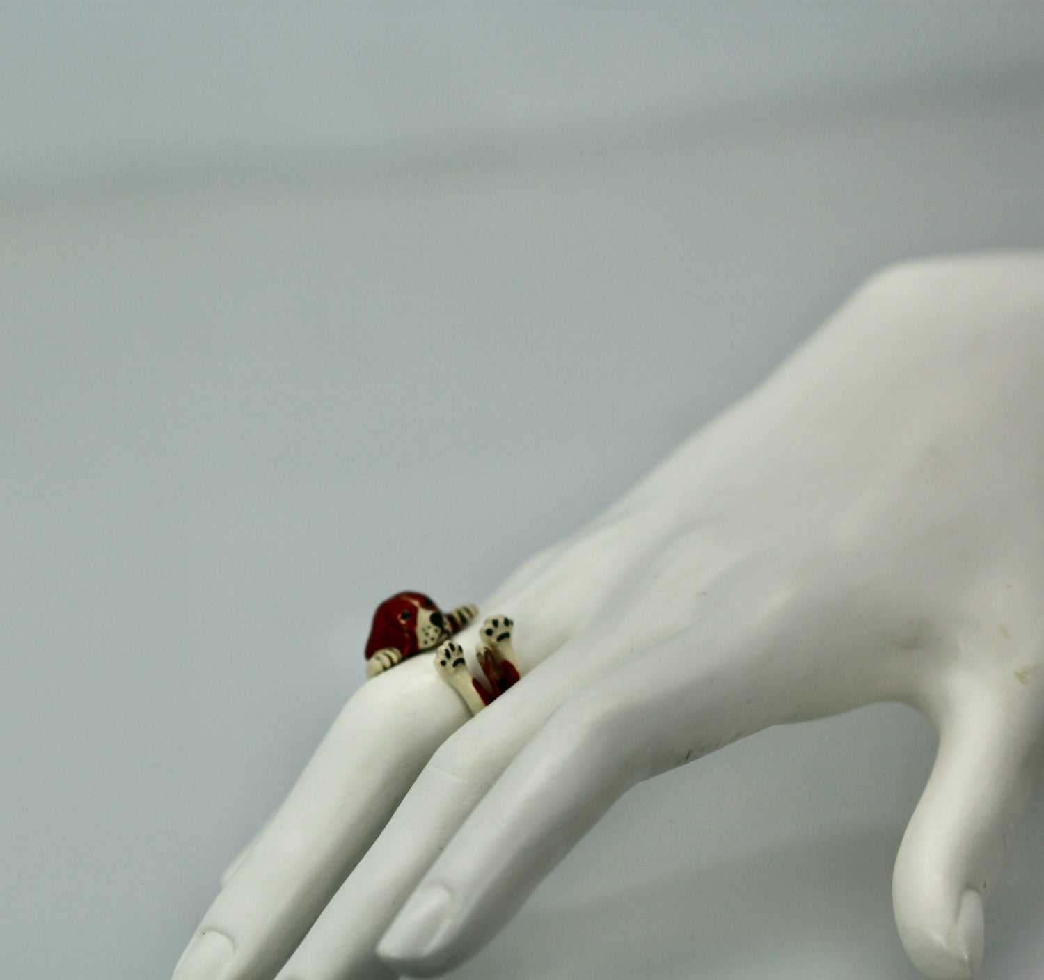 Enamel on Silver Ceramic Beagle Dog ring