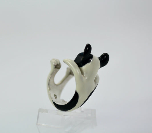 Enamel Silver Boston Terrier Dog