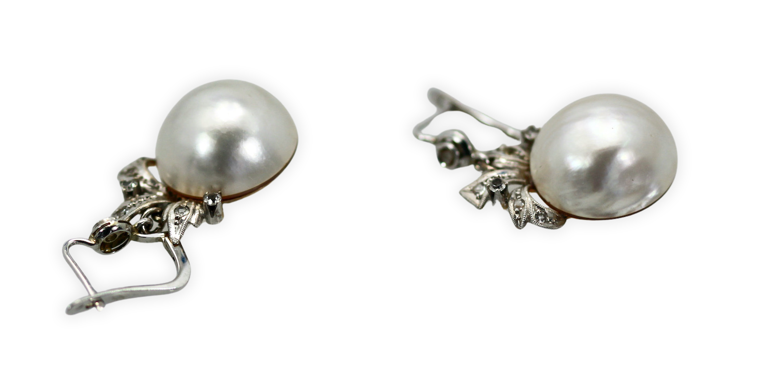 Edwardian Mabe Pearl Diamond Earrings