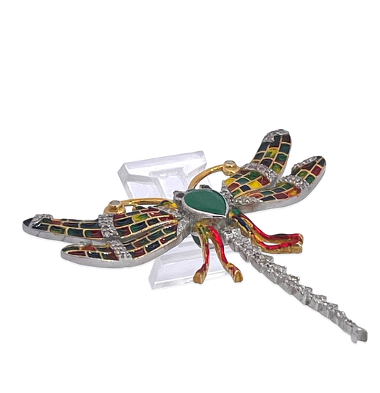 Platinum and 14K Gold Dragonfly Brooch with Gemstones