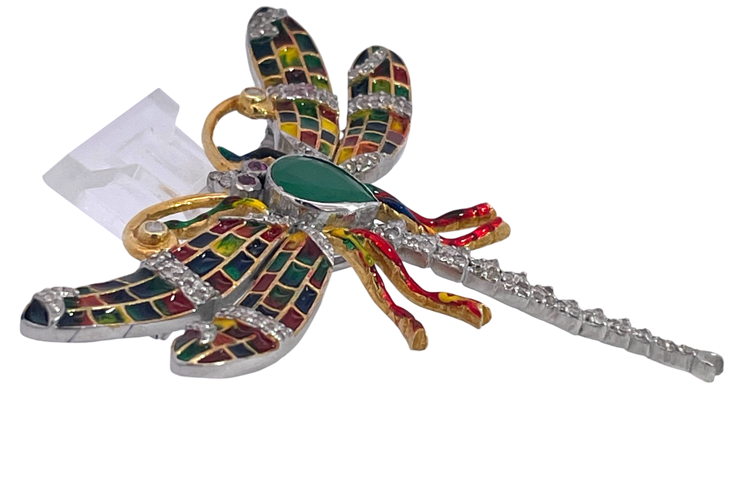 Diamond and Emerald Dragonfly Brooch in Platinum and Gold